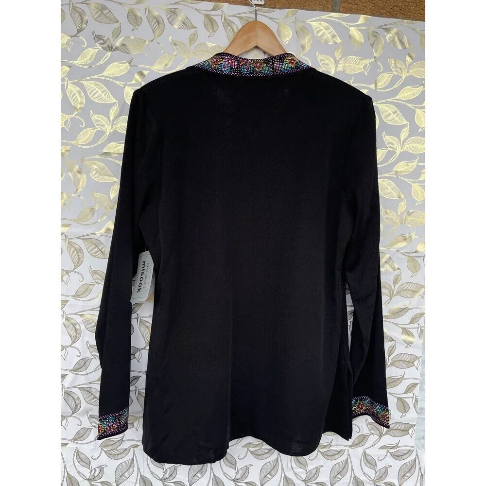Exclusively Misook Ribbed Knit Duster | Rainbow Gem Studded Collar small